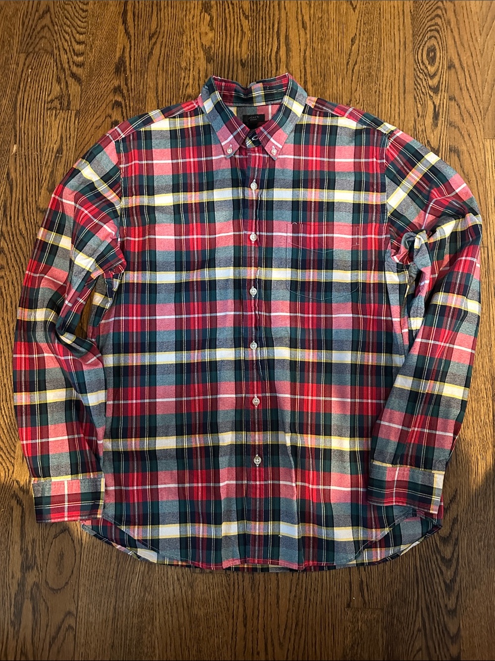 J. Crew Men's Red Plaid Oxford Button-Down Shirt